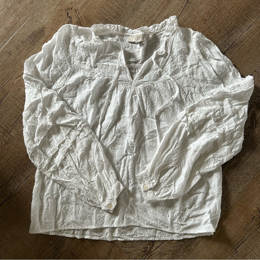 LOFT Ruffled White Blouse